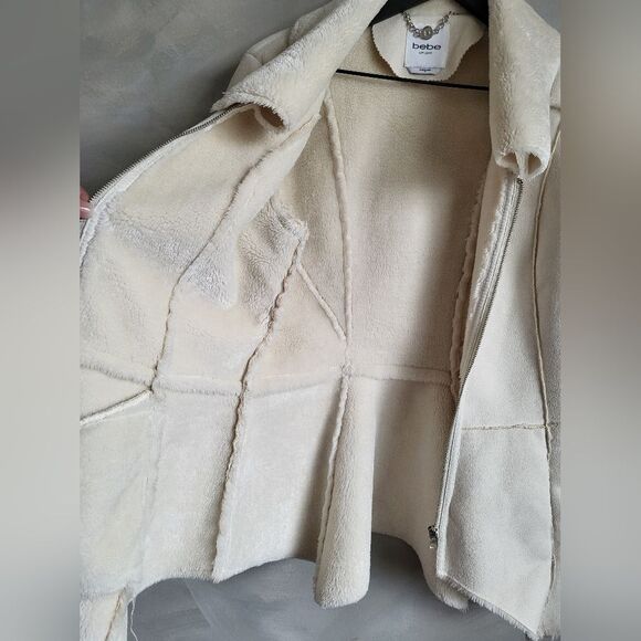 BEBE FAUX SUEDE FAUX SHEARLING Afghan Style Cream Jacket Size M - Picture 5 of 15